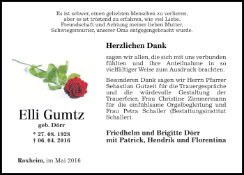 Traueranzeige von Elli Gumtz von  Allg. Zeitung Bad Kreuznach