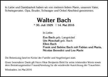 Traueranzeige von Walter Bach von  Wiesbaden komplett