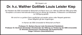Traueranzeige von Walther Gottlieb Louis Leisler Kiep von  Wiesbaden komplett