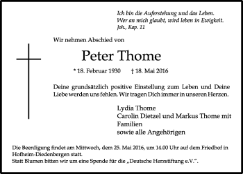 Traueranzeige von Peter Thome von  Hofheimer Zeitung