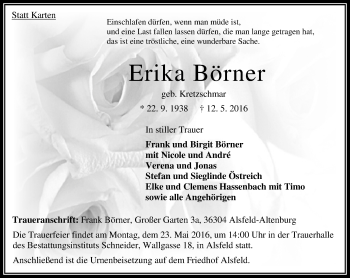 Traueranzeige von Erika Börner von VRM Trauer