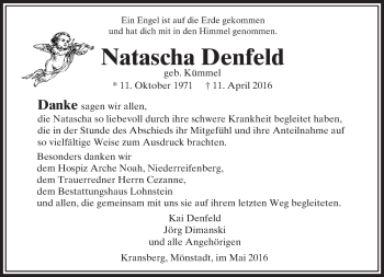 Traueranzeige von Natascha Denfeld von  Usinger Anzeiger