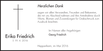 Traueranzeige von Erika Friedrich von Trauerportal Echo Online