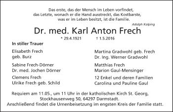 Traueranzeige von Karl Anton Frech von Trauerportal Echo Online