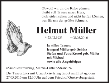 Traueranzeige von Helmut Müller von  Allgemeine Zeitung Mainz
