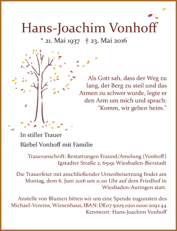 Traueranzeige von Hans-Joachim Vonhoff von  Wiesbaden komplett