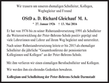 Traueranzeige von Richard Gleichauf von Trauerportal Echo Online