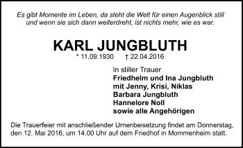 Traueranzeige von Karl Jungbluth von  Allgemeine Zeitung Mainz