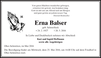 Traueranzeige von Erna Balser von  Kreisanzeiger