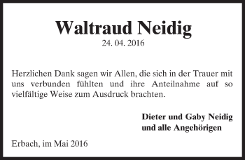 Traueranzeige von Waltraud Neidig von Trauerportal Echo Online