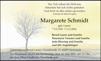 Traueranzeige von Margarete Schmidt von Trauerportal Echo Online