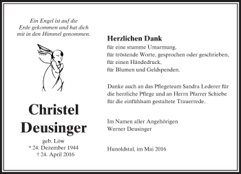 Traueranzeige von Christel Deusinger von  Usinger Anzeiger