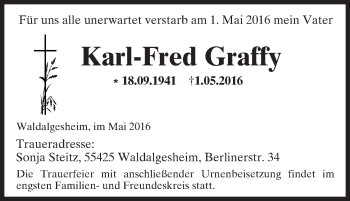 Traueranzeige von Karl-Fred Graffy von  Allgemeine  Zeitung Ingelheim-Bingen