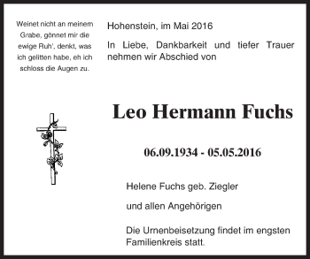Traueranzeige von Leo Hermann Fuchs von  Wiesbaden komplett