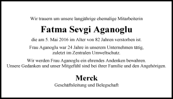 Traueranzeige von Fatma Sevgi Aganoglu von Trauerportal Echo Online
