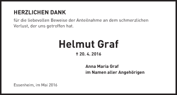 Traueranzeige von Helmut Graf von  Allgemeine Zeitung Mainz