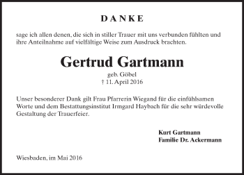 Traueranzeige von Gertrud Gartmann von  Wiesbaden komplett