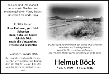 Traueranzeige von Helmut Böck von  Kreisanzeiger