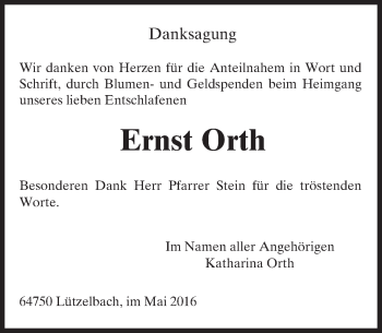 Traueranzeige von Ernst Orth von Trauerportal Echo Online