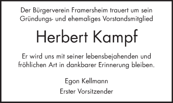 Traueranzeige von Herbert Kampf von  Allgemeine Zeitung Alzey