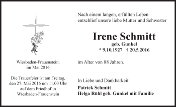 Traueranzeige von Irene Schmitt von  Wiesbaden komplett