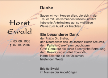 Traueranzeige von Horst Ewald von Trauerportal Echo Online