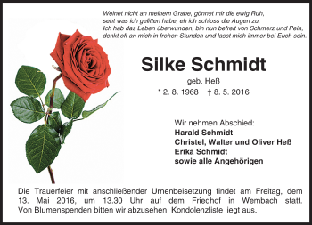 Traueranzeige von Silke Schmidt von Trauerportal Echo Online