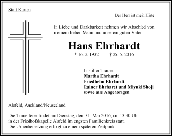 Traueranzeige von Hans Ehrhardt von VRM Trauer
