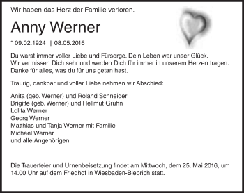 Traueranzeige von Anny Werner von  Wiesbaden komplett