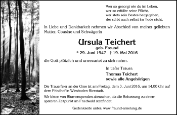 Traueranzeige von Ursula Teichert von  Wiesbaden komplett