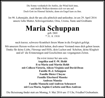 Traueranzeige von Maria Schuppan von VRM Trauer