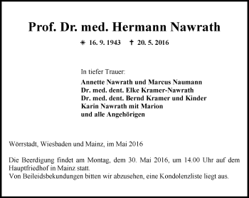 Traueranzeige von Hermann Nawrath von  Wiesbaden komplett