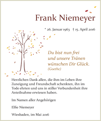 Traueranzeige von Frank Niemeyer von  Wiesbaden komplett