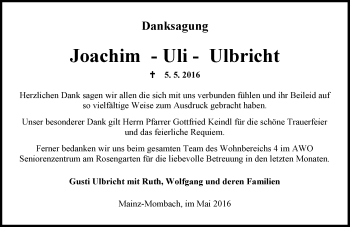 Traueranzeige von Joachim Ulbricht von  Allgemeine Zeitung Mainz