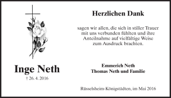 Traueranzeige von Inge Neth von  Mainspitze