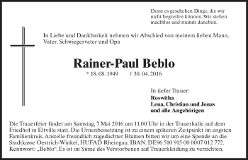 Traueranzeige von Rainer-Paul Beblo von  Wiesbaden komplett