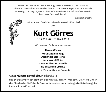 Traueranzeige von Kurt Görres von  Allgemeine  Zeitung Ingelheim-Bingen