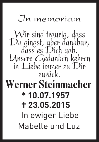 Traueranzeige von Werner Steinmacher von  Wiesbaden komplett