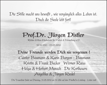 Traueranzeige von Jürgen Distler von  Wiesbaden komplett