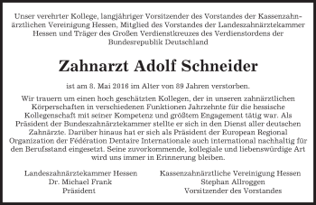 Traueranzeige von Adolf Schneider von Trauerportal Echo Online