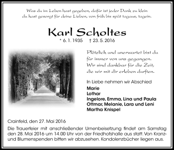 Traueranzeige von Karl Scholtes von VRM Trauer