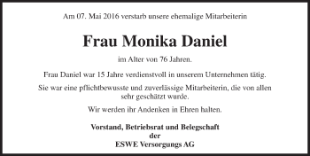 Traueranzeige von Monika Daniel von  Wiesbaden komplett