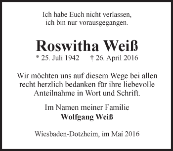 Traueranzeige von Roswitha Weiß von  Wiesbaden komplett