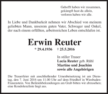 Traueranzeige von Erwin Reuter von  Wiesbaden komplett