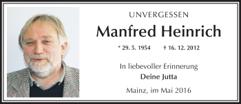 Traueranzeige von Manfred Heinrich von  Allgemeine Zeitung Mainz
