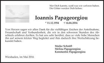 Traueranzeige von Ioannis Papageorgiou von  Wiesbaden komplett