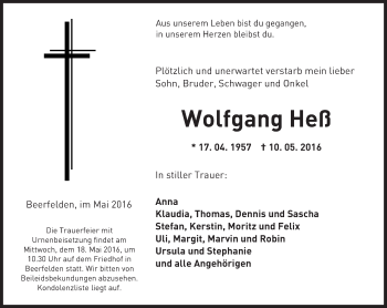 Traueranzeige von Wolfgang Heß von Trauerportal Echo Online