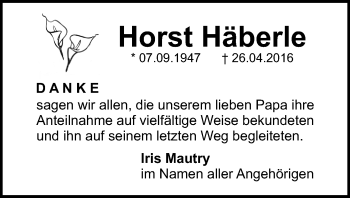 Traueranzeige von Horst Häberle von  Allgemeine Zeitung Mainz