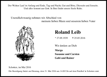 Traueranzeige von Roland Leib von  Kreisanzeiger