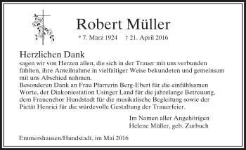 Traueranzeige von Robert Müller von  Usinger Anzeiger